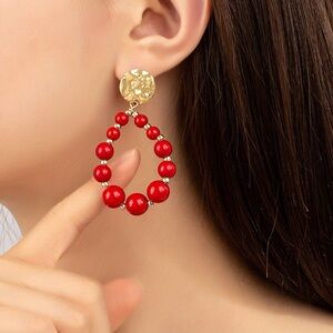 Elegant Red and Gold Beaded Earrings